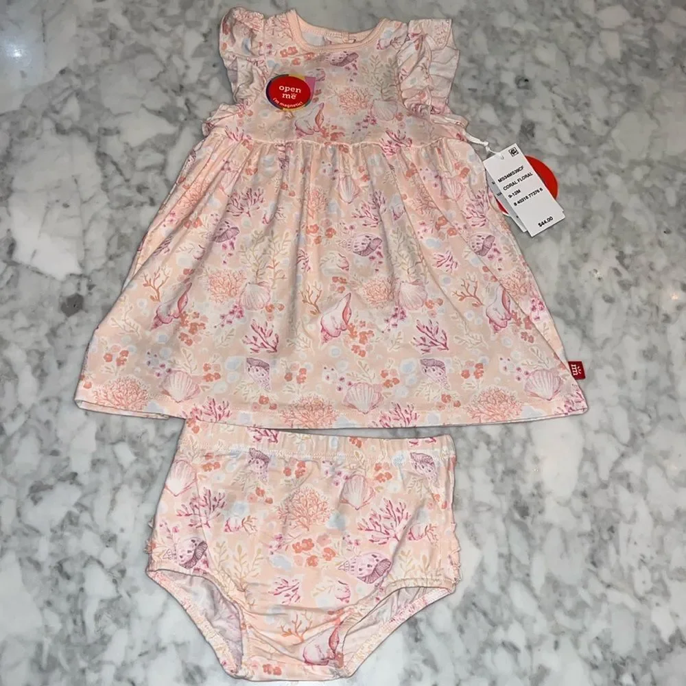 NWT MAGNETIC ME CORAL FLORAL PRINTED DRESS 2 PIECE